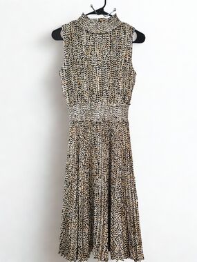 Nanette Lepore Sleeveless Smocked Midi Dress Black & Yellow Women's Size 2